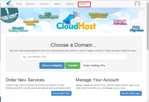 Go to CloudHost click on affiliates