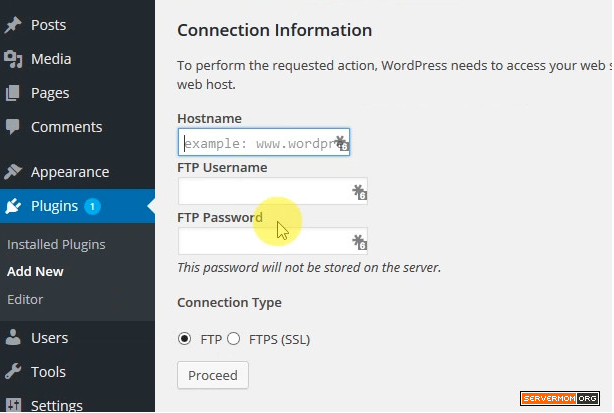 wordpress ask ftp connection CloudHost