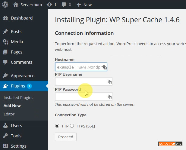 wordpress asking for ftp for plugin installation CloudHost